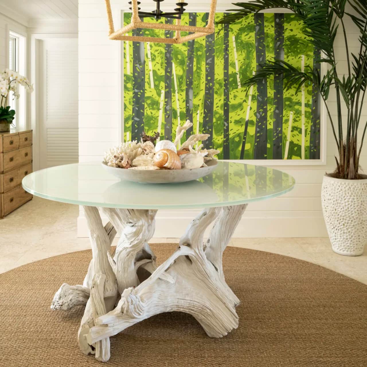 Calypso Seagrass entry way circular rug in tropical home